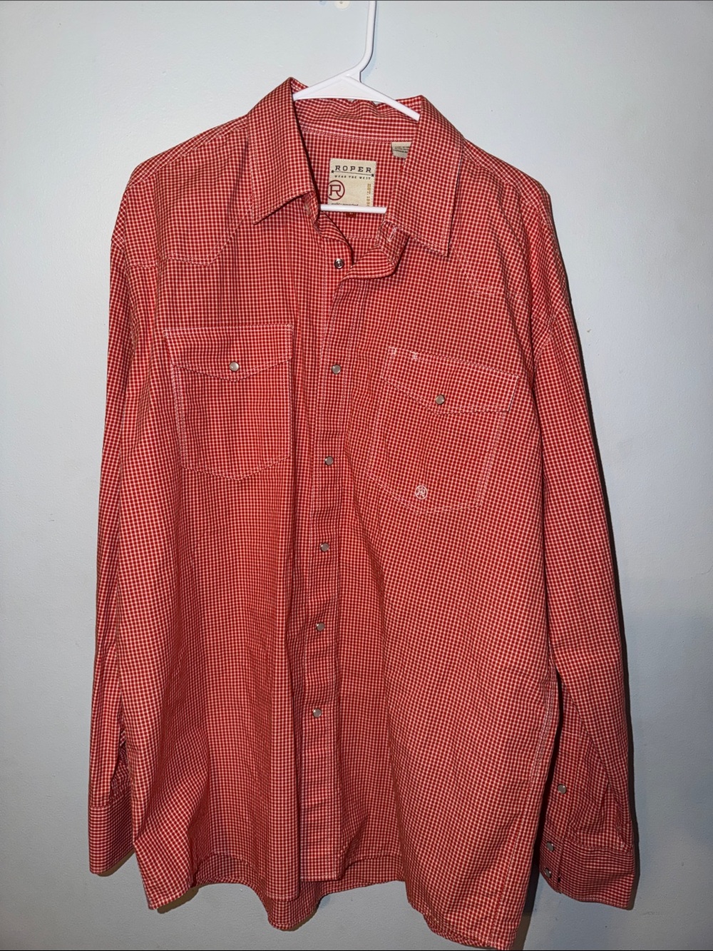 Roper Red/Orange Gingham Men's Pearl Snap Button-Down Shirt